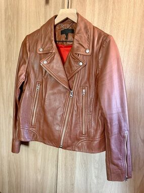 Rag & Bone Women's Brown Leather Moto Jacket - Classic Zip Front